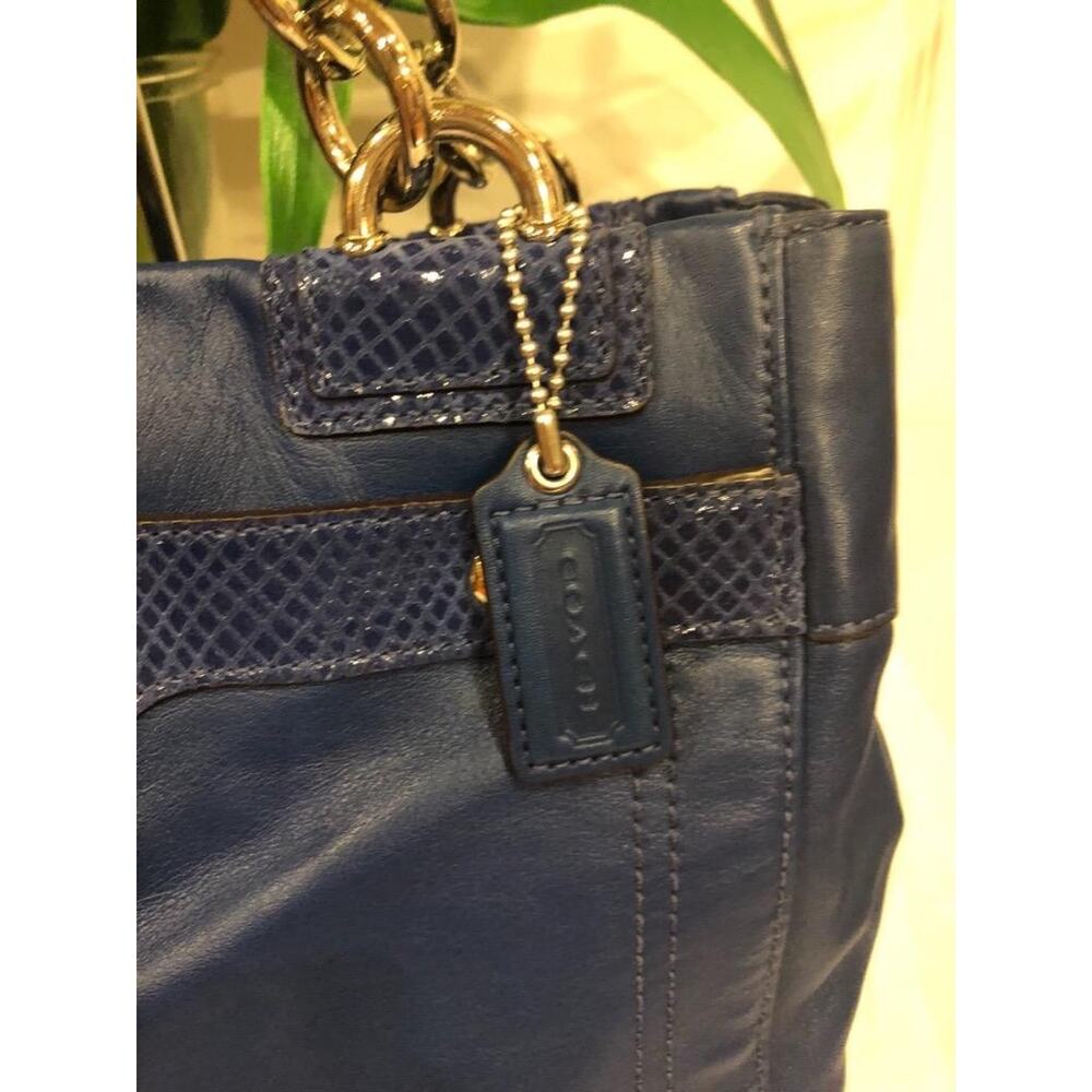 Authentic COACH Penelope Carryall Blue Leather Tote Handbag Purse 16531 (PU500 - Picture 5 of 13